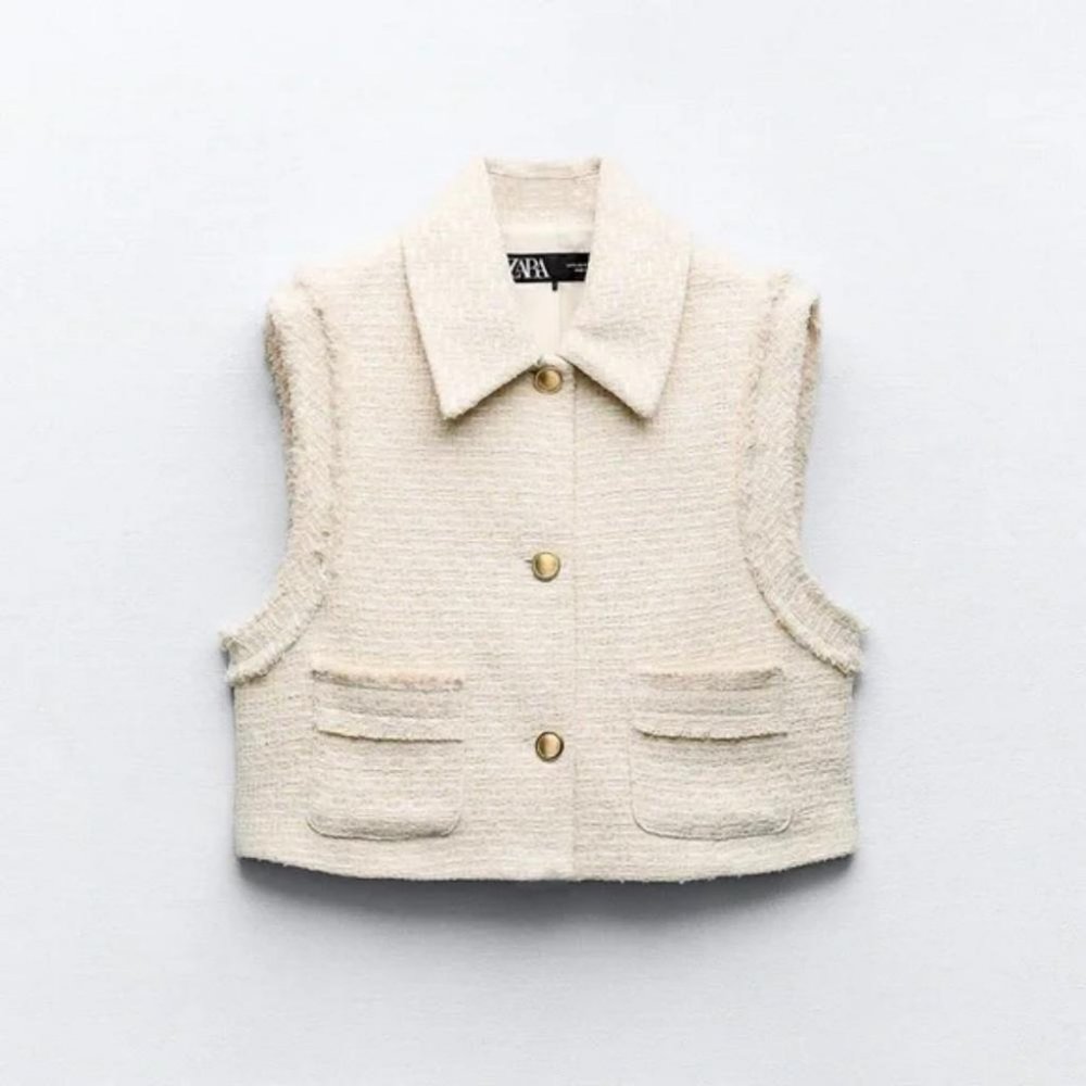 ZARA TEXTURED FRAYED VEST